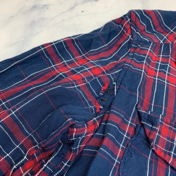 Paige Mya Shirt Dark Ink Blue Red Button Up Blouse - Picture 7 of 8